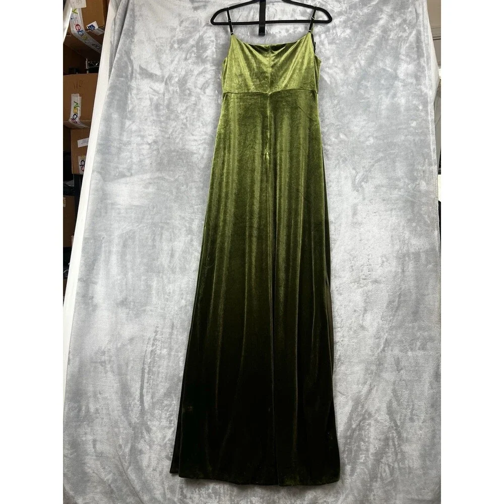 Revelry‎ Dress Sky Velvet Olive Green  Sleeveless Formal Double slits  Womens 8